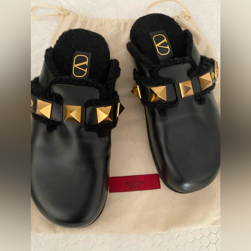 Valentino Black Shoes with Gold Pyramid Studs